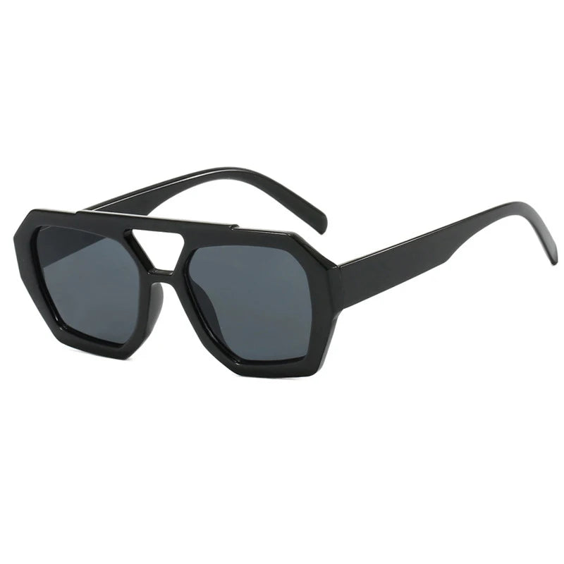 Vintage Quadratische Sonnenbrille für Frauen Männer Dicker Rahmen Doppelte Brücken Brillen Weibliche Mode Chic Polygon Sonnenbrille Leopard Blau Festival Outfits | Techno Shirts | Rave Clothing