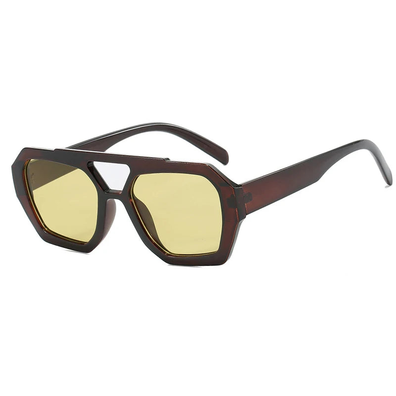 Vintage Quadratische Sonnenbrille für Frauen Männer Dicker Rahmen Doppelte Brücken Brillen Weibliche Mode Chic Polygon Sonnenbrille Leopard Blau Festival Outfits | Techno Shirts | Rave Clothing