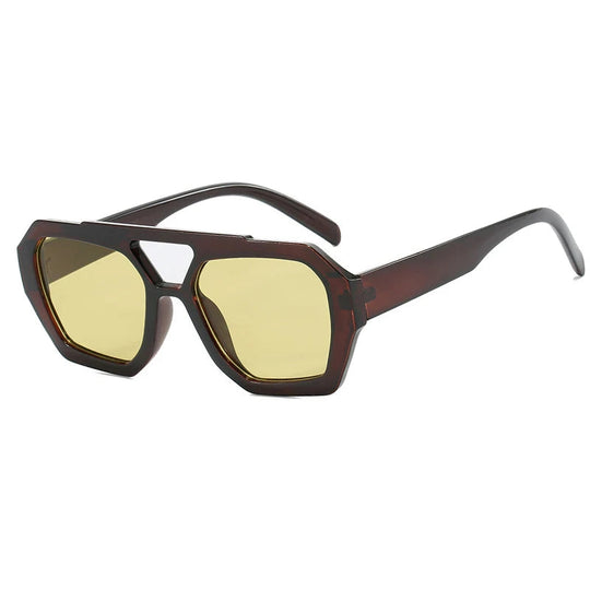 Vintage Quadratische Sonnenbrille für Frauen Männer Dicker Rahmen Doppelte Brücken Brillen Weibliche Mode Chic Polygon Sonnenbrille Leopard Blau Festival Outfits | Techno Shirts | Rave Clothing