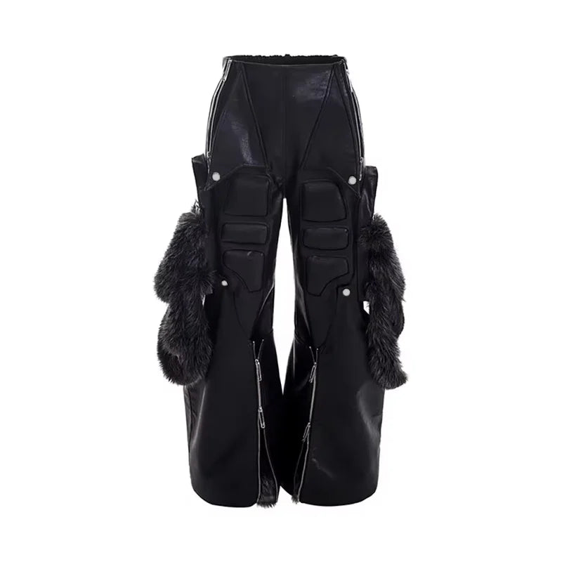 Mauroicardi Frühling Herbst Kühlen Lange Baggy Schwarz Pu Leder Breite Bein Cargo Hosen Männer Luxus Herren Designer Kleidung Streetwear 2025 Festival Outfits | Techno Shirts | Rave Clothing