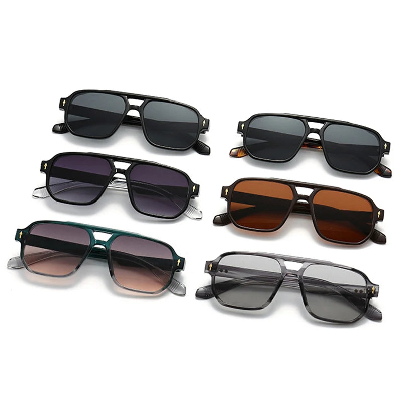 SHAUNA Retro Doppel Brücken Quadrat Sonnenbrille Frauen Gradient Shades UV400 Mode Marke Designer Nieten Männer Sonnenbrille Festival Outfits | Techno Shirts | Rave Clothing