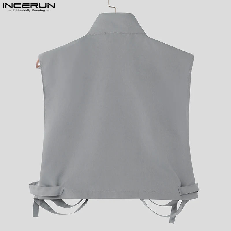 INCERUN 2024 Mens Tops Stylish Hot Sale Deconstruction Design Vests Sexy Male Personality Hollow Solid Cropped Zipper Waistcoats Festival Outfits | Techno Shirts | Rave Clothing