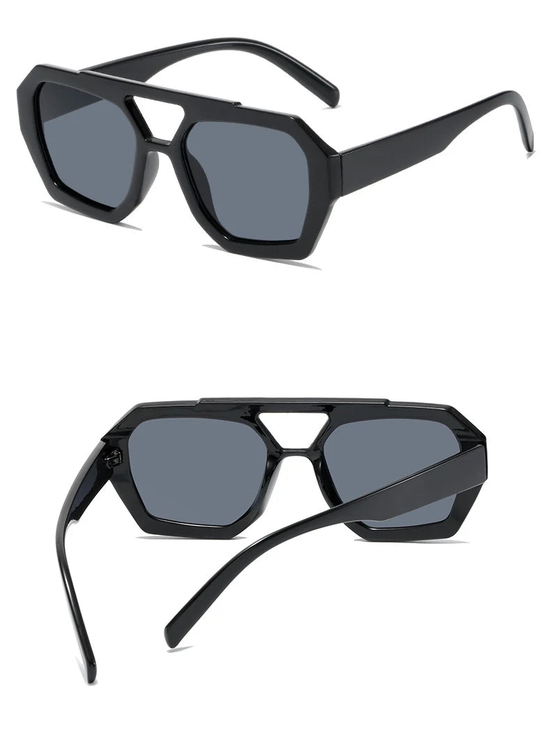 Vintage Quadratische Sonnenbrille für Frauen Männer Dicker Rahmen Doppelte Brücken Brillen Weibliche Mode Chic Polygon Sonnenbrille Leopard Blau Festival Outfits | Techno Shirts | Rave Clothing