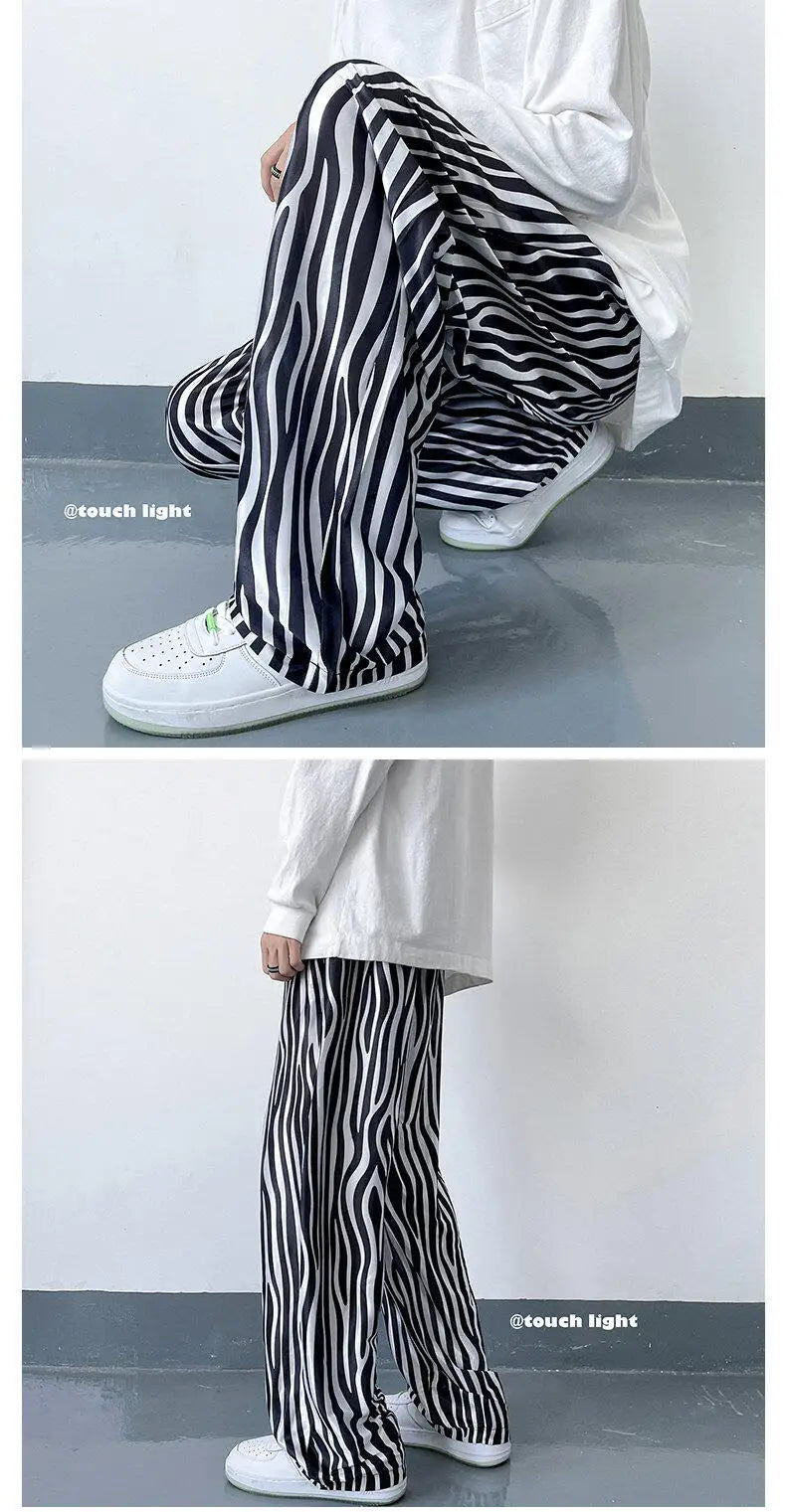 LUZHEN 2025 Sommer Farbe Kontrast Streifen Gedruckt Eis Seide Casual Hosen männer Hohe Qualität Gerade Elastische Taille Hose JY1307 Festival Outfits | Techno Shirts | Rave Clothing