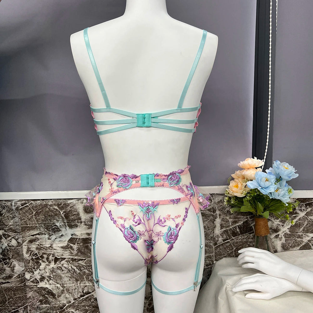 Ellolace Feen-Dessous, florale transparente Unterwäsche, Rüschen-Strumpfband, intime, zarte Unterwäsche, schöne durchsichtige Outfits Festival Outfits | Techno Shirts | Rave Clothing