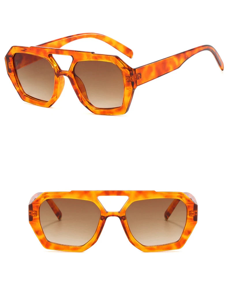 Vintage Quadratische Sonnenbrille für Frauen Männer Dicker Rahmen Doppelte Brücken Brillen Weibliche Mode Chic Polygon Sonnenbrille Leopard Blau Festival Outfits | Techno Shirts | Rave Clothing
