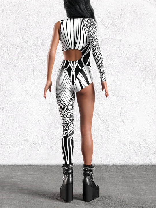 Halloween Unisex Art Irregular Lines Bodysuit Holiday Party Role Playing Solid Color Bodysuit Stage Performance Tights Costume Festival Outfits | Techno Shirts | Rave Clothing