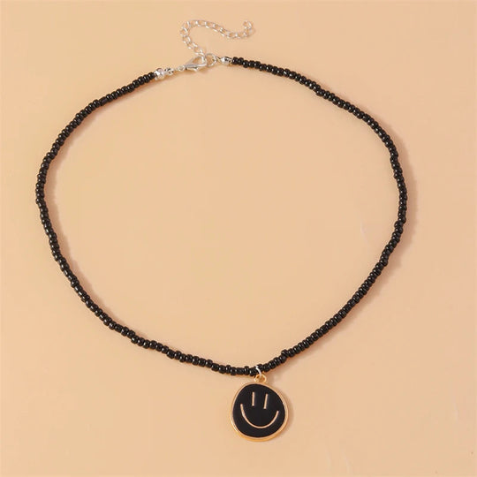 Mode Bunte Lächeln Gesicht Anhänger Halskette für Frauen Handgemachte Perlen Halskette Mädchen Party Festival Schmuck Geschenke Festival Outfits | Techno Shirts | Rave Clothing