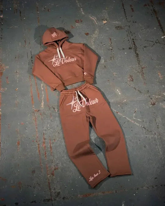 Streetwear Hoodie Jogginghose Zweiteiliges Set Y2K Männer Frauen Hip Hop Brief bestickt übergroße Hoodie Sweatshirt Lounge Hosen Set Festival Outfits | Techno Shirts | Rave Clothing