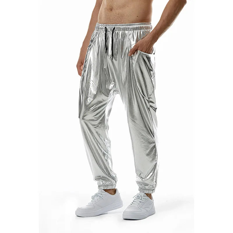 Herren-Sets, glänzende metallische Anzüge, Disco für Erwachsene, 2-teiliges Outfit, Jacke, Hose, Halloween, Anzieh, Nachtclub, Tanz, Rave, Cosplay-Kostüm Festival Outfits | Techno Shirts | Rave Clothing