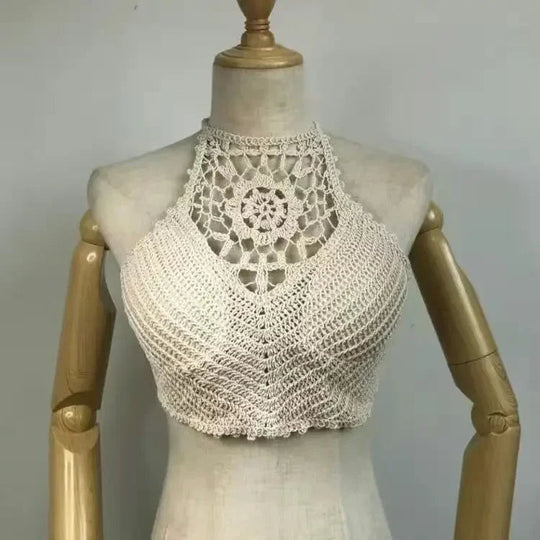 2025Crop Tops Retro Wild Hohl Perspektive Quaste Sexy Spaghetti Strap Tank Top Frauen Gebaut In Bh Neue Zurück Spitze Neckholder Festival Outfits | Techno Shirts | Rave Clothing