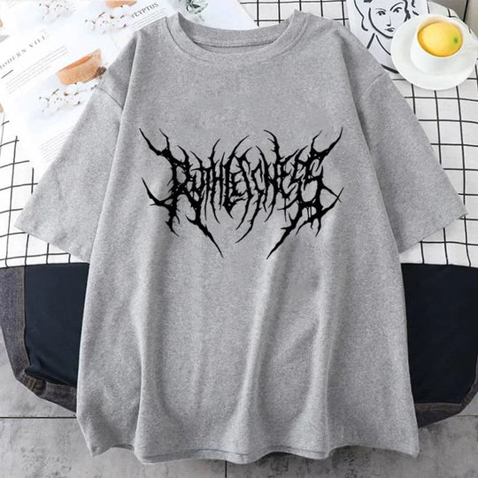 Frauen T Shirt Sommer Punk Stil Y2K Druck Vintage Oansatz T-shirt Kühlen Kurzarm Straße T-Shirt Weiche Atmungsaktive T Kleidung Festival Outfits | Techno Shirts | Rave Clothing