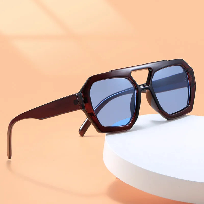 Vintage Quadratische Sonnenbrille für Frauen Männer Dicker Rahmen Doppelte Brücken Brillen Weibliche Mode Chic Polygon Sonnenbrille Leopard Blau Festival Outfits | Techno Shirts | Rave Clothing