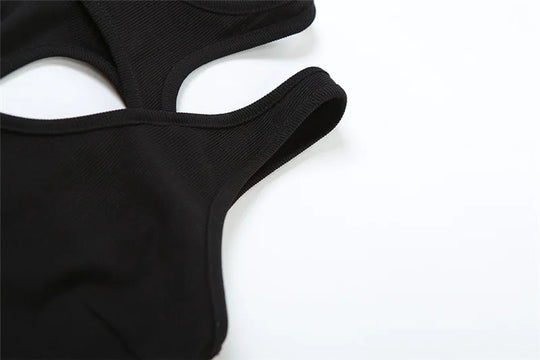 Mall Gothic Hollow Out Sexy Bodys Techwear Fashion Y2k Patchwork Tops Damen Grunge Rückenfrei High Cut Slim Bodysuit Festival Outfits | Techno Shirts | Rave Clothing