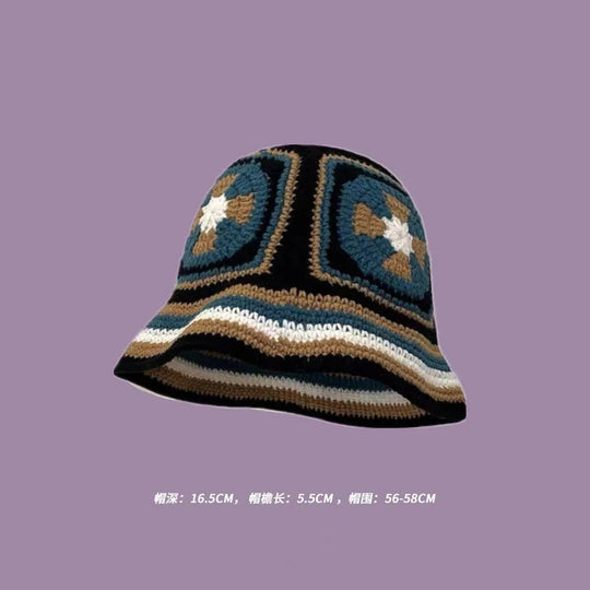 2023 herbst Neue Häkeln Koreanische Handgemachte Eimer Hut Frauen Weben Gestrickte Hut Y2k Mode Blumen Herbst Winter Mützen Becken Kappe Festival Outfits | Techno Shirts | Rave Clothing
